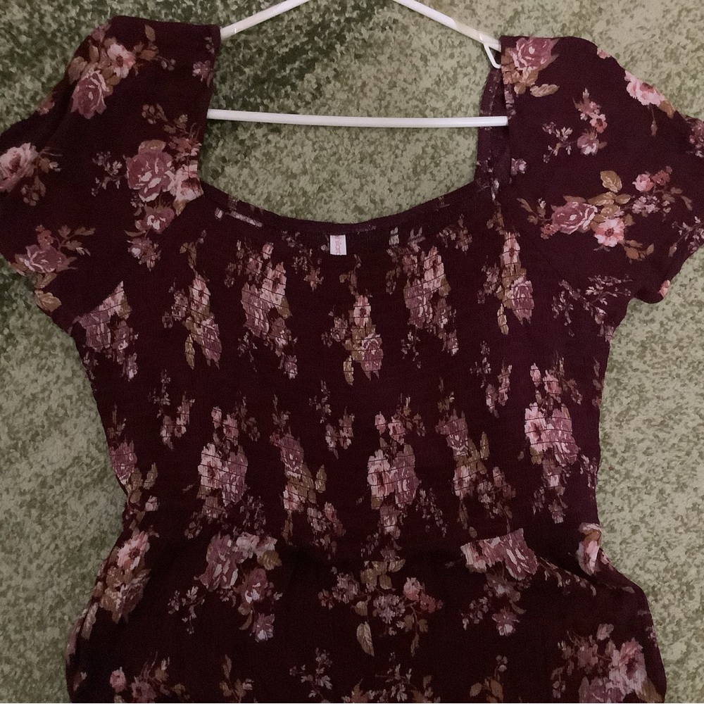Xhilaration XL jumpsuit burgundy floral rayon - Picture 6 of 8